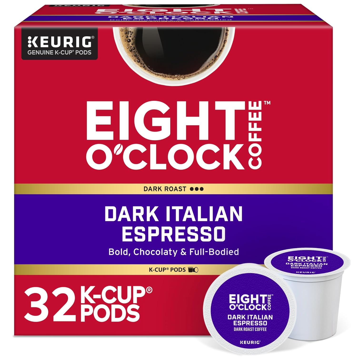 Eight O’Clock Dark Italian Espresso Coffee, Keurig Single Serve K-Cup Pods, Dark Roast, 32 Count