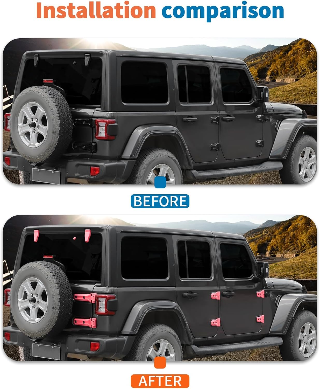 JeCar 13pcs Pink Full Set Door Hinge Cover Trim Overlay for 2018-2024 Up Jeep Wrangler JL 4 Door