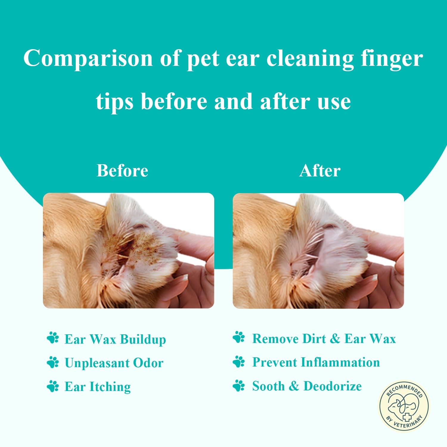 Dog & Cat Ear Cleaner Finger Wipes, Vet‑Recommended for Dog Ear Infection Relief, Itching & Inflammation, Remove Wax Dirt, Stop Smelly, Non‑Irritating, 50ct (Coconut Scent) - image 4