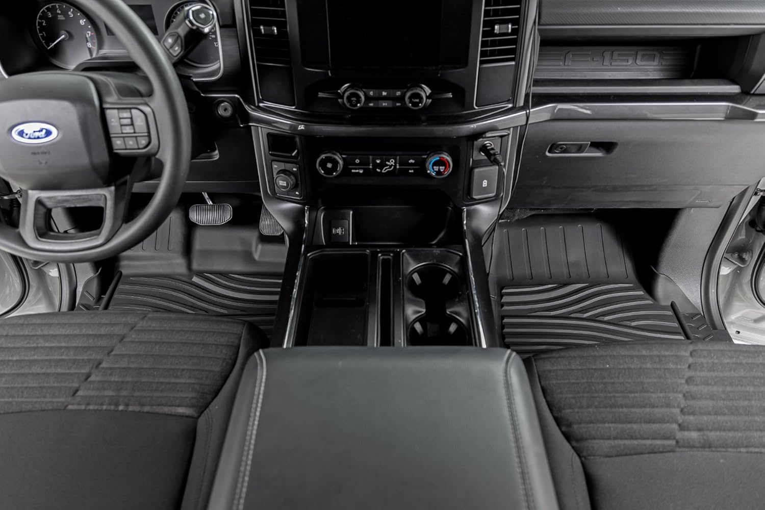 Rough Country Flex-Fit Front Floor Mats for Ford F-150 (2015-25)/Lightning (2022-25)/Raptor (2017-25) Crew Cab - Custom All-Weather Non-Slip TPE Liners w/Spill Saver Lip