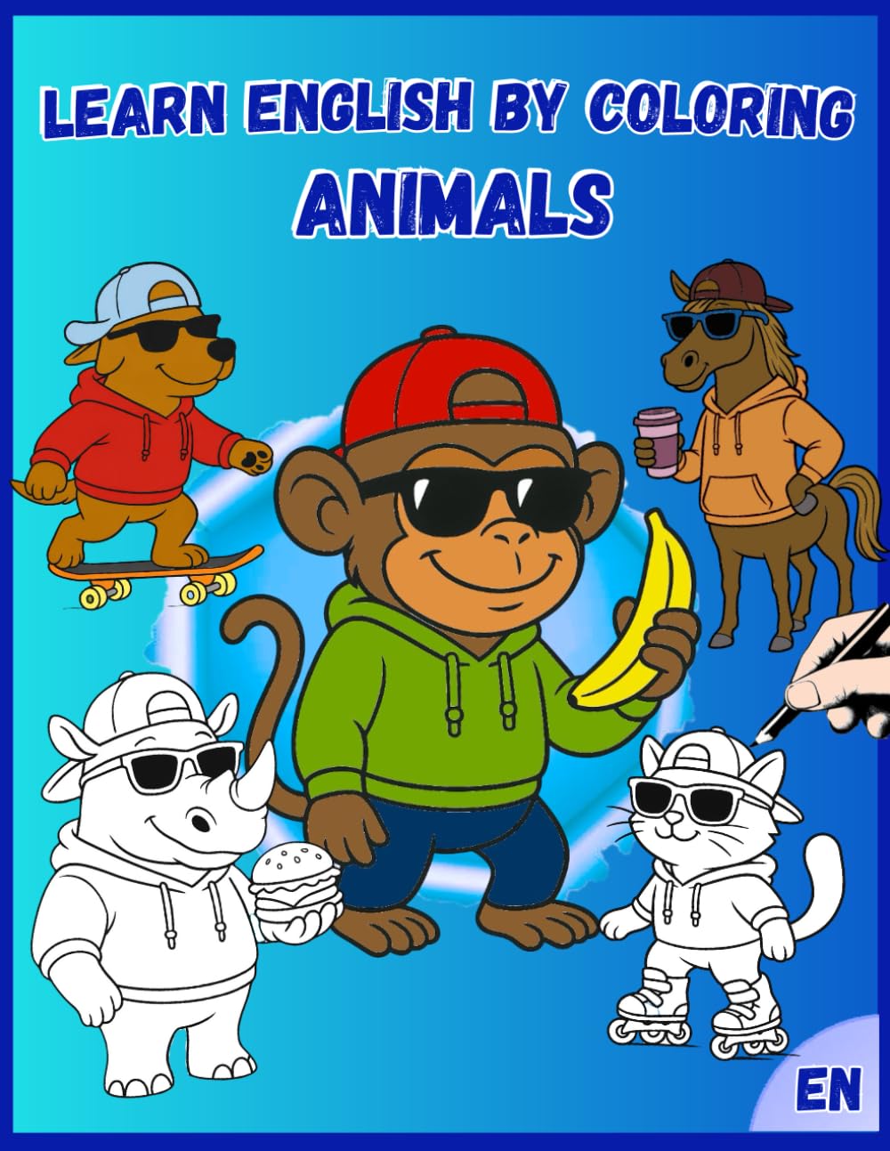 Learn English by Coloring: Animals: With Activities, Word Search & Final Diploma