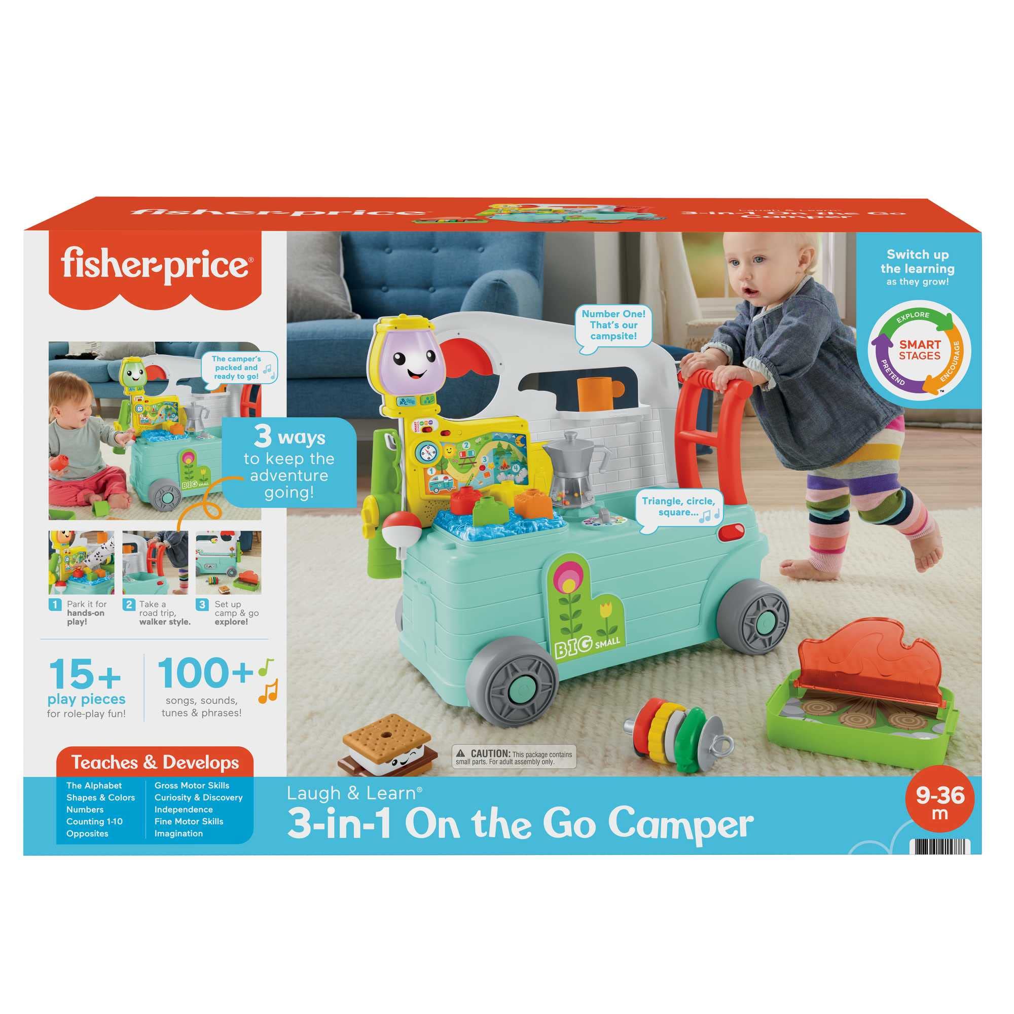 Fisher-Price - Laugh and Learn Camper 3-in-1, Erste Schritte Push Spielzeug und Musik Activity Center, Kinderspielzeug 9-36 Monate, HCK51