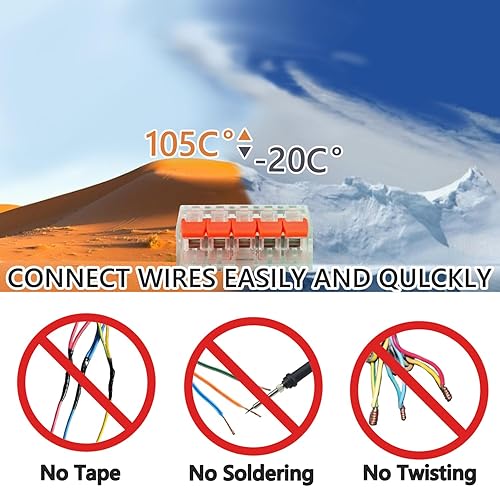 Miniatura 4 de Conectores de cable de palanca, paquete surtido de 75 conectores de cable, kit de conectores de empalme compacto para cables eléctricos, cables