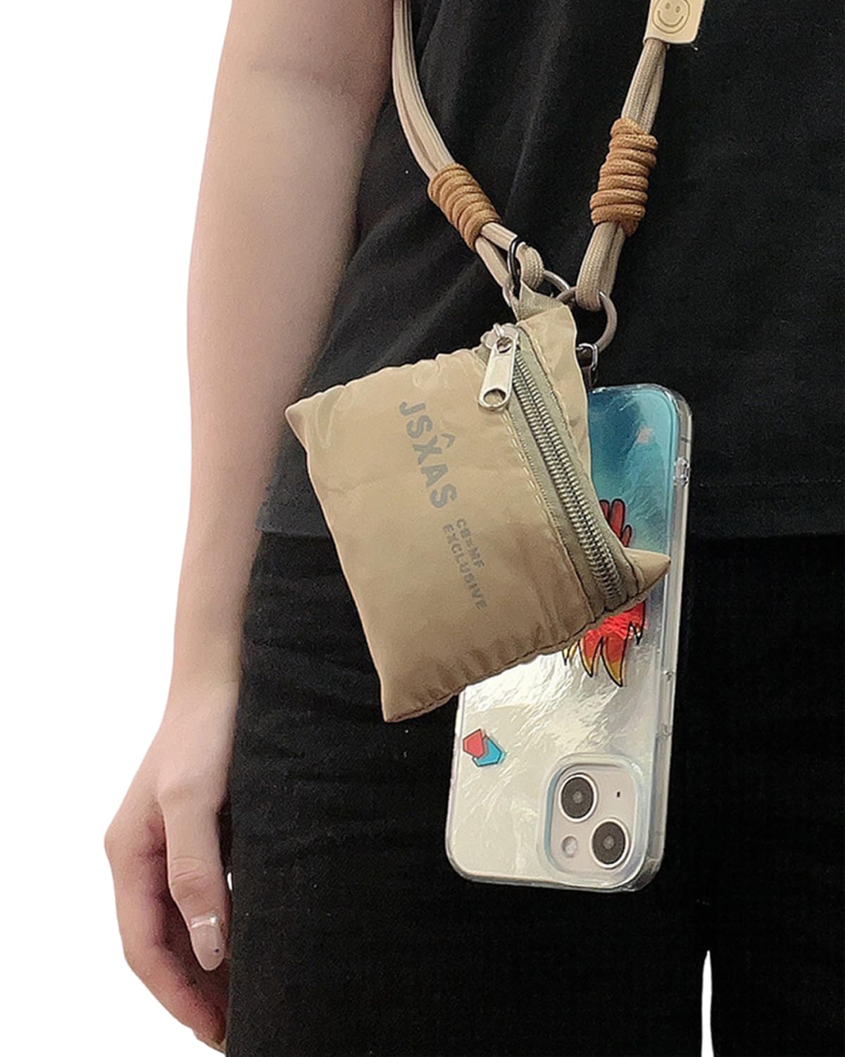 NHCDFA Phone Strap, Phone Charms for iPhone, Phone Chain, Phone Strap with Zippered Pouch, Clip and Go Strap for Phone with Wallet Crossbody, Phone Purses with Crossbody Strap Multicolor