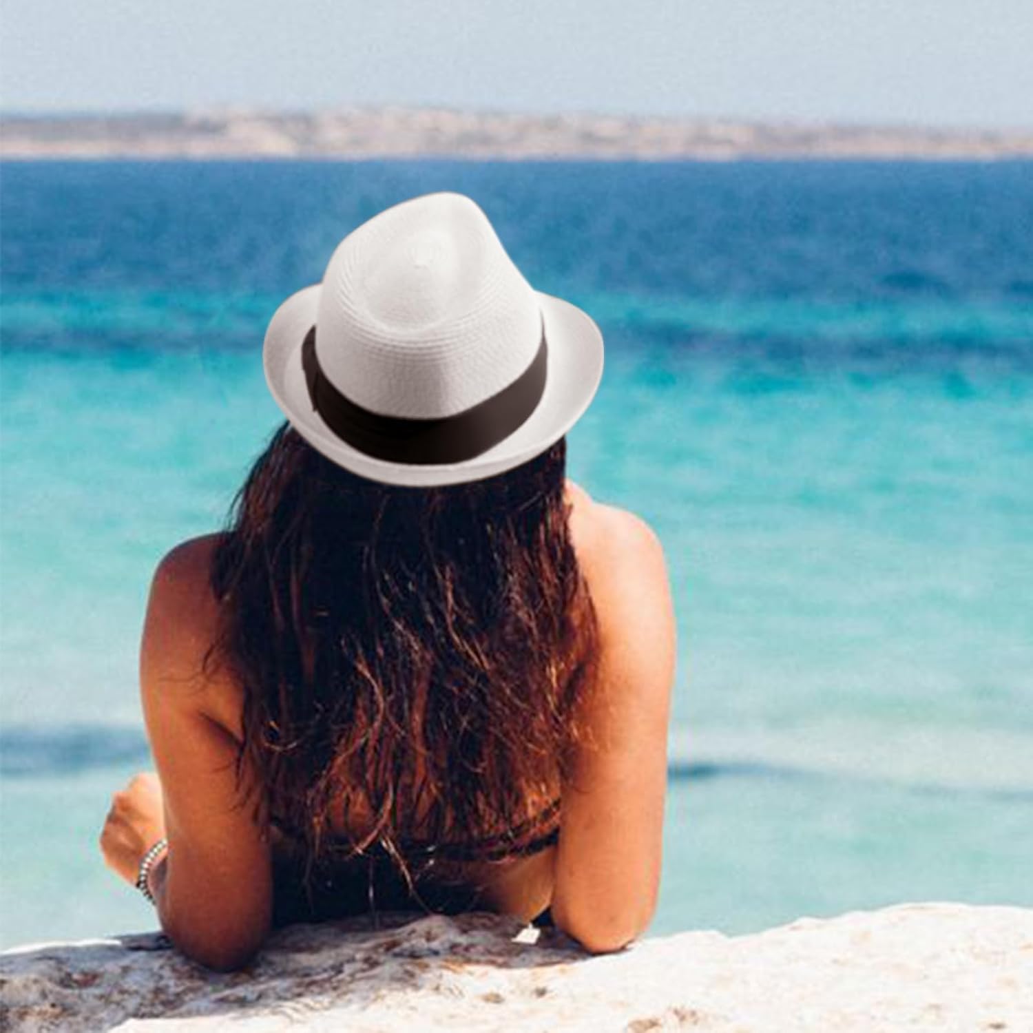 DRESHOW Women Straw Sun Hat Short Brim Panama Travel Fedora Beach Cap Roll up Summer Hat for Women Men UPF 50+ - Image 7