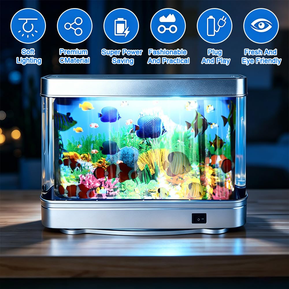 Künstliches Aquarium Lampe Lavalampe, Mini Aquarium Baby mit Sanfter, Augenschonender Beleuchtung, Leiser Energiespar Schreibtischaquarium, Gute Wahl für Geschenke Raumdekoration