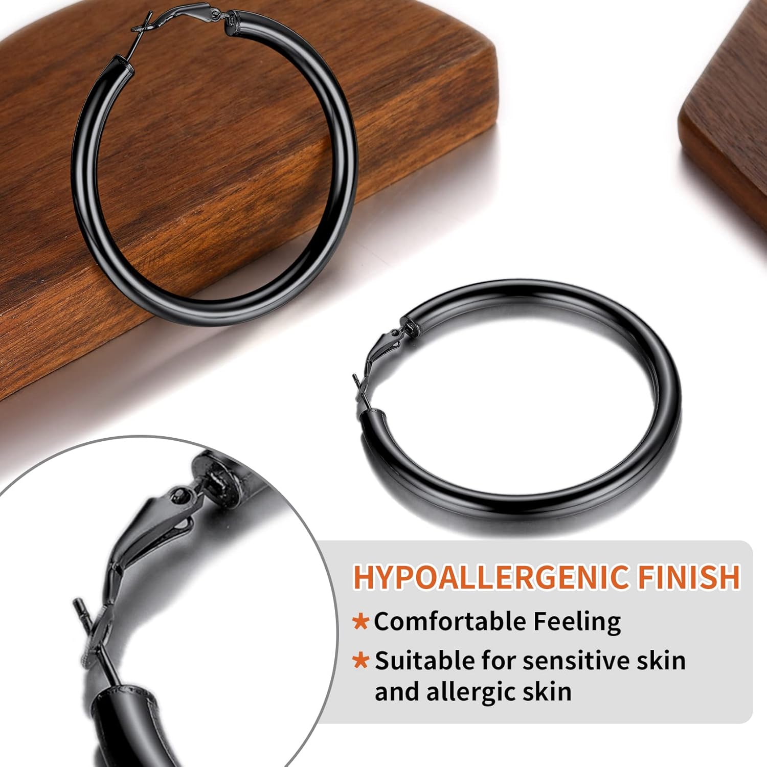 ChainsHouse Hypoallergenic Hoop Earrings For Women, 316L Stainless Steel/Black/18K Real Gold Plated, Minimalist Jewelry Round Tube Hoops Fits Sensitive Ears |30mm 40mm 60mm 80mm, with Gift Box - Image 4