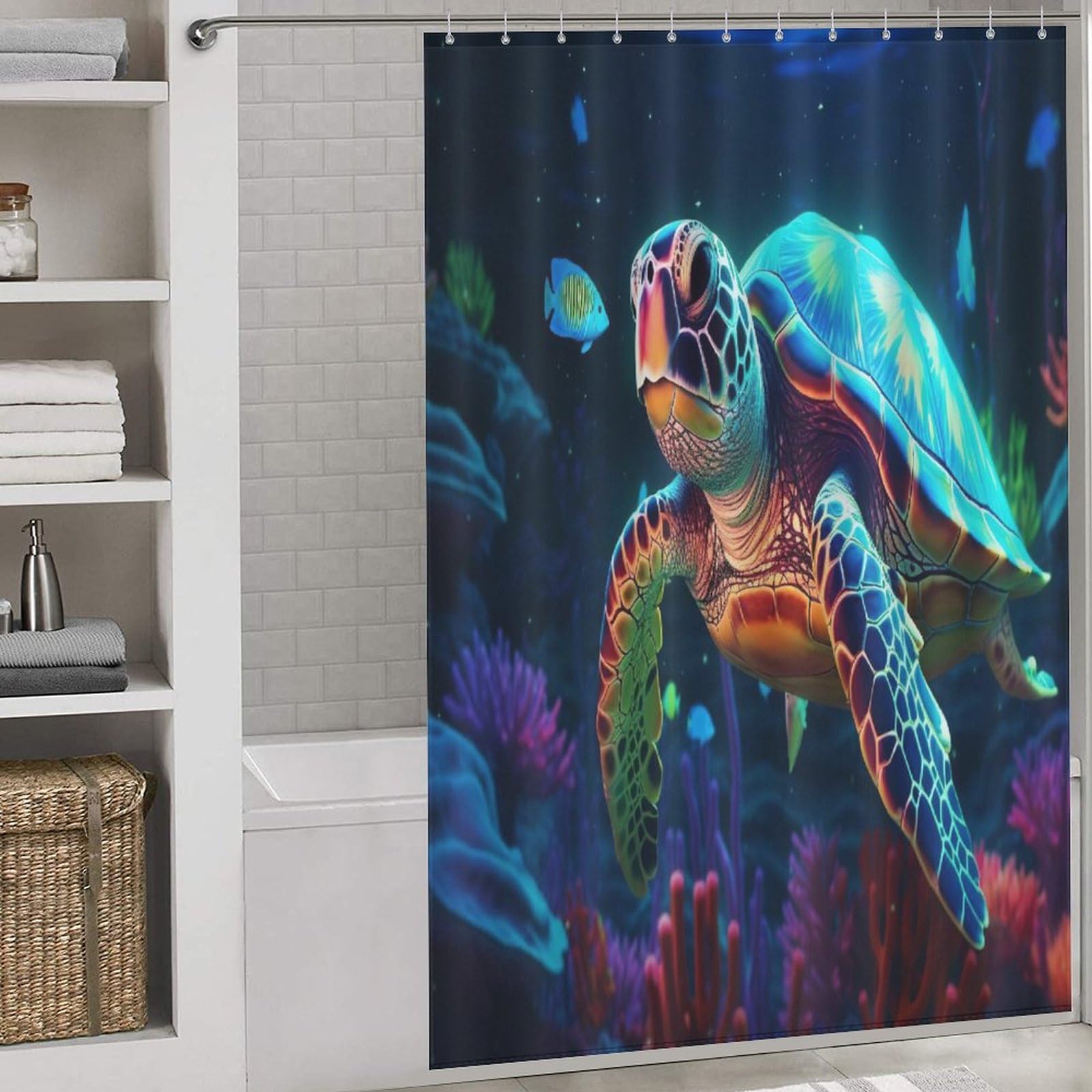 Rideau de douche tortue anti-éclaboussures pour baignoire 152x183 cm