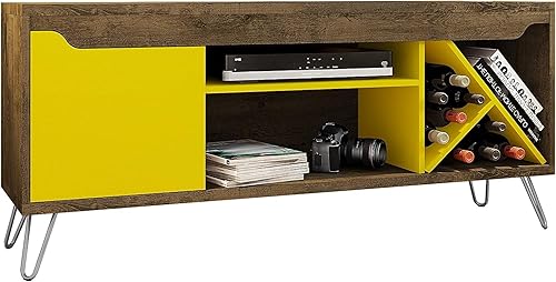 Miniatura 4 de Manhattan Comfort Baxter Mid Century - Soporte para TV con estantes para vino, color marrón y amarillo