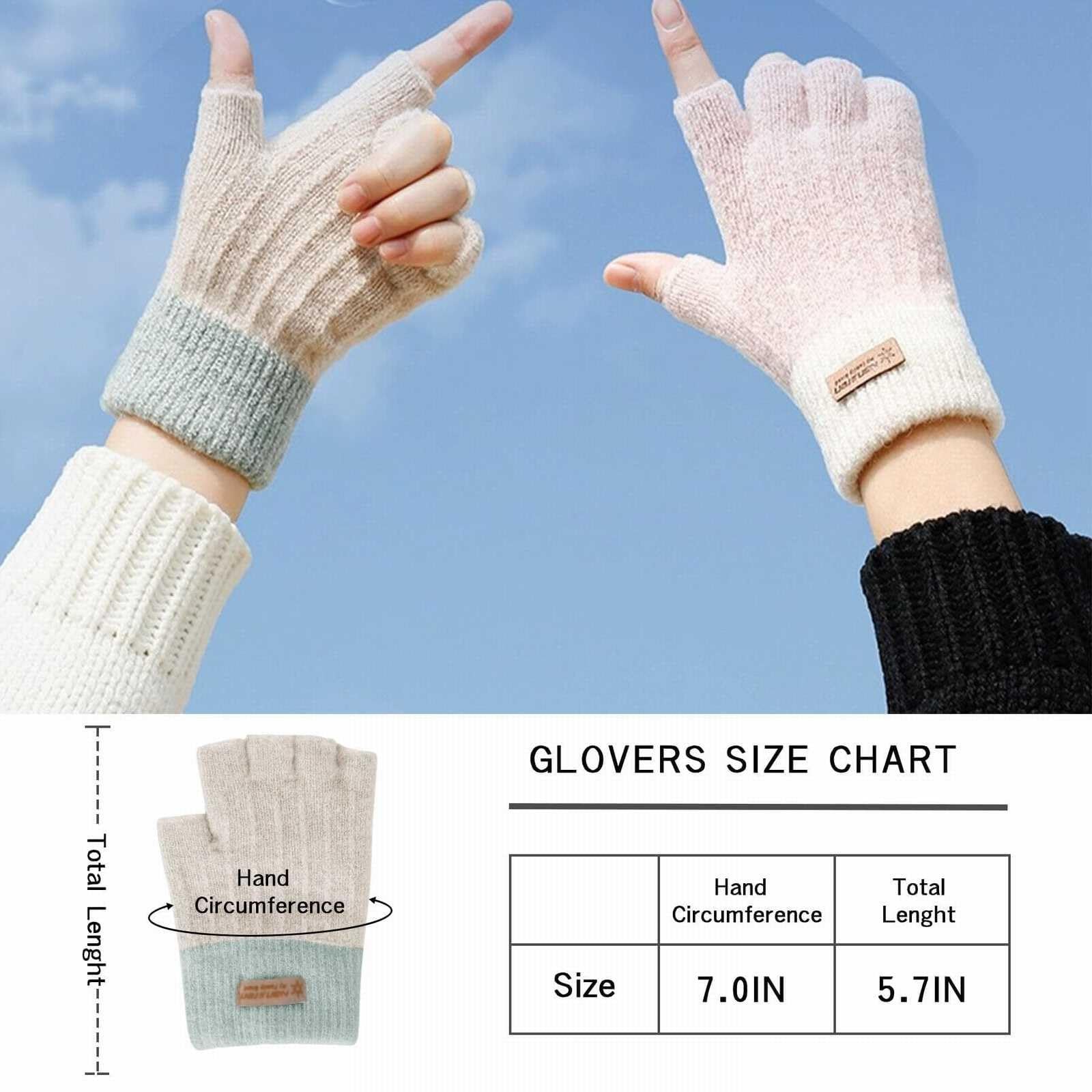 Handschuhe für Damen und Mädchen, warm, gestrickt, halbe Finger, thermische fingerlose Handschuhe, halbe Finger zum Laufen, Skaten, Fäustlinge, Herren, Winter, warm (Khaki, Einheitsgröße) Fashion