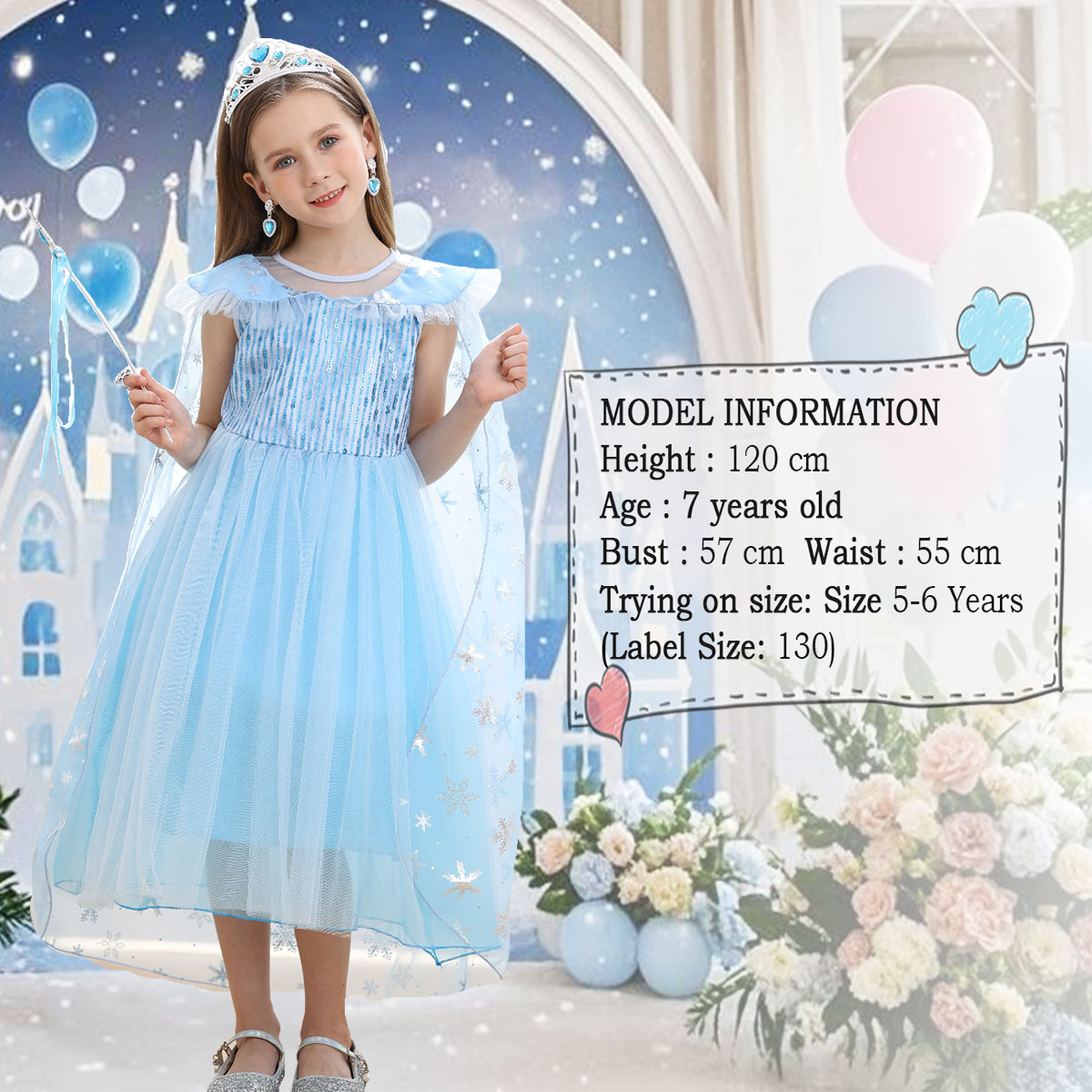 Disfraz de Princesa Azul para Niñas 2-8 Años miniatura 7