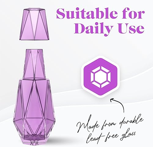 Miniatura 4 de American Atelier Juego de jarras de agua modernas geométricas de 37 onzas, jarra de vidrio de 2 piezas con tapa para vaso para mesita de noche,