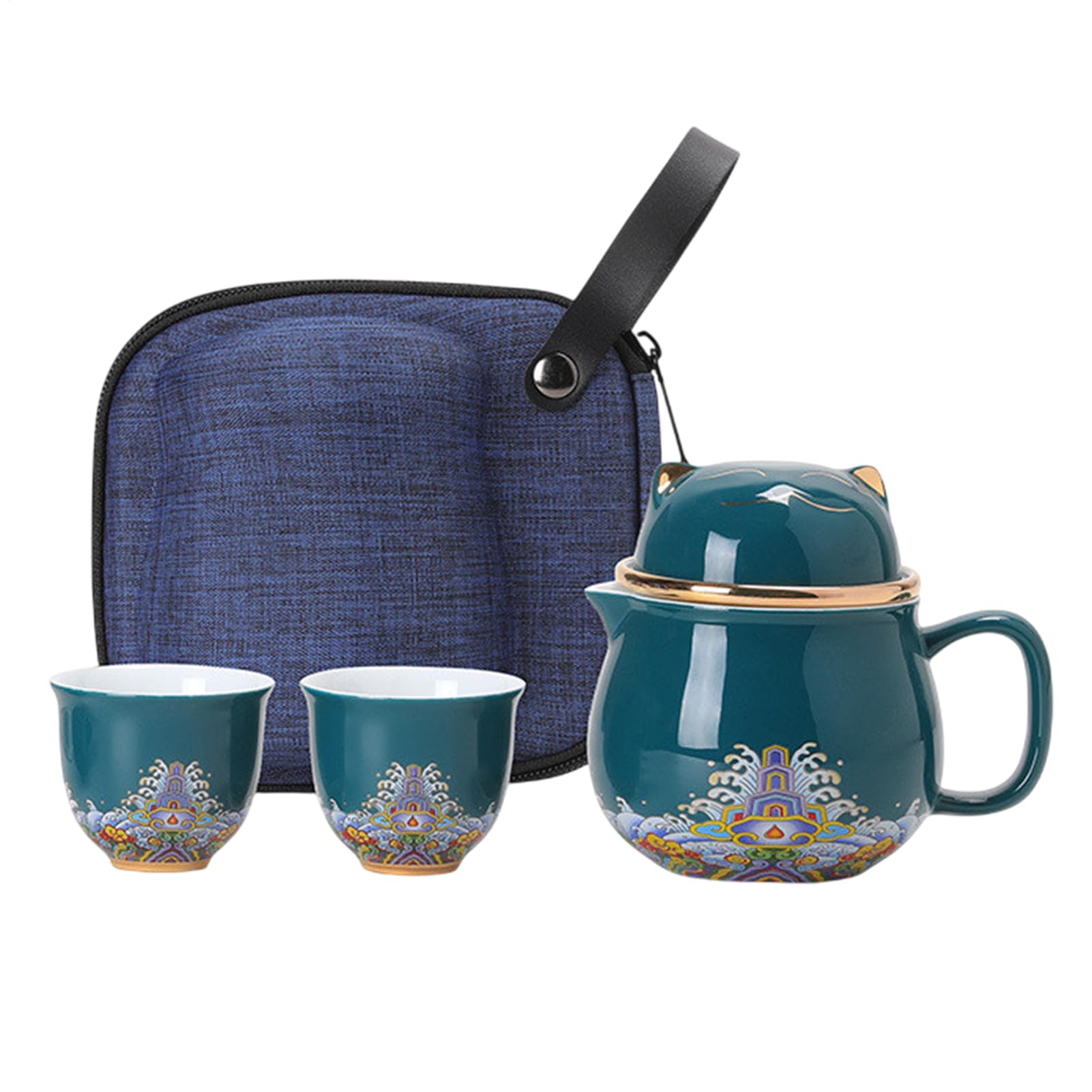 Set Teiera Con Tazze Tazze Da Tè In Porcellana, Colino A Maglia Fine | Ceramica Compatto Impilabile, Leggero Portatile, Lavabile In Lavastoviglie Per Viaggio, Picnic, Campeggio