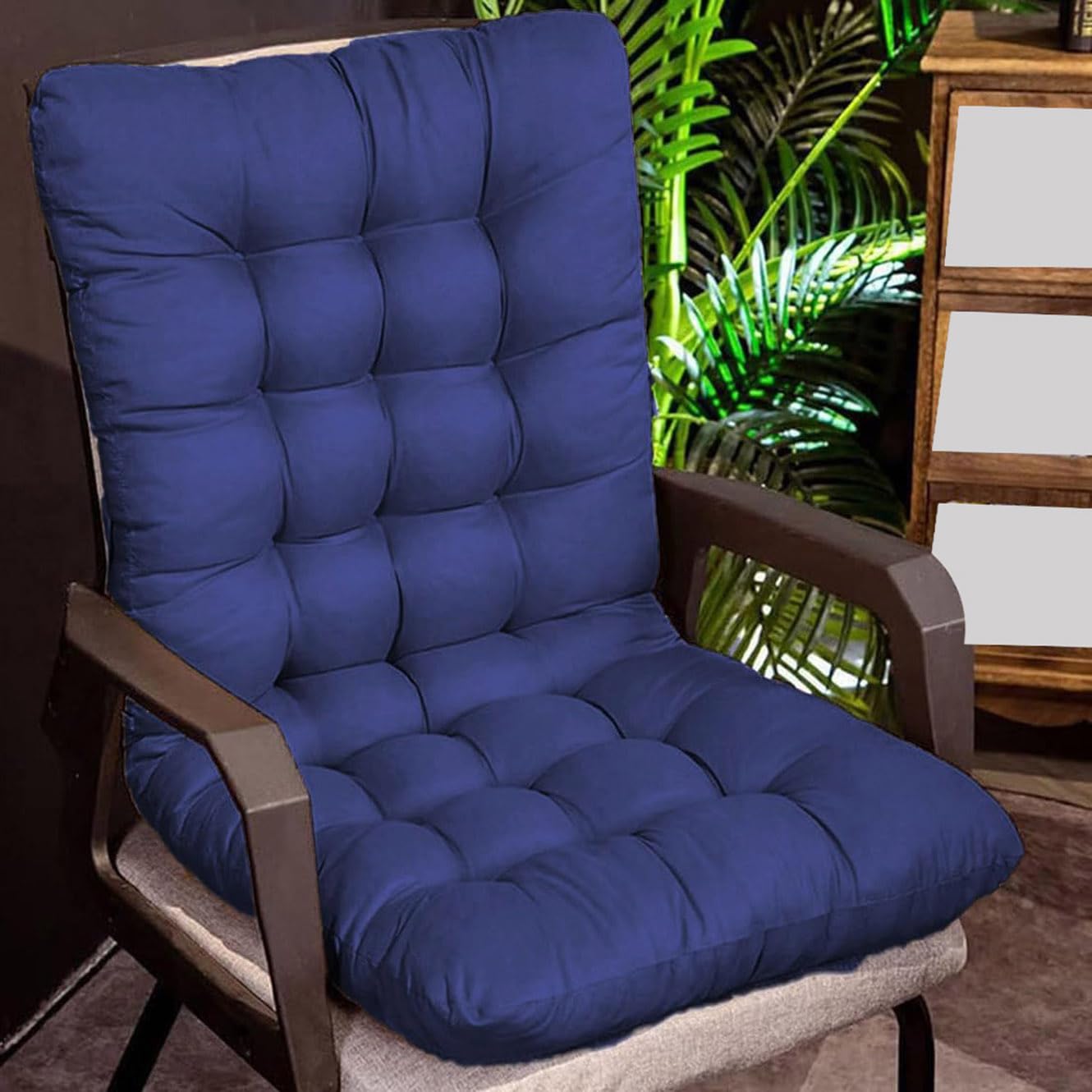 Comodo cuscino blu per sedia a sdraio da esterni, antiscivolo, con schienale alto, per casa, ufficio, patio, 110 x 50 cm, cuscino di supporto rilassante