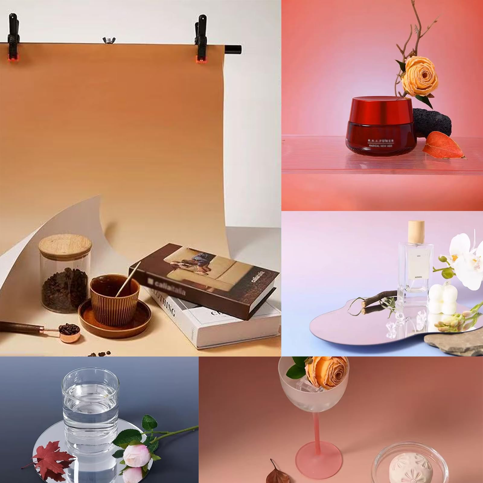 7 Piezas de Papel de Fondo Gradual para fotografía de diseño Original de 14 Patrones con Soporte, Doble Cara, Impermeable, Reutilizable, 34 x 23 Pulgadas, Fondos de Mesa Morandi para Alimentos, Joyas