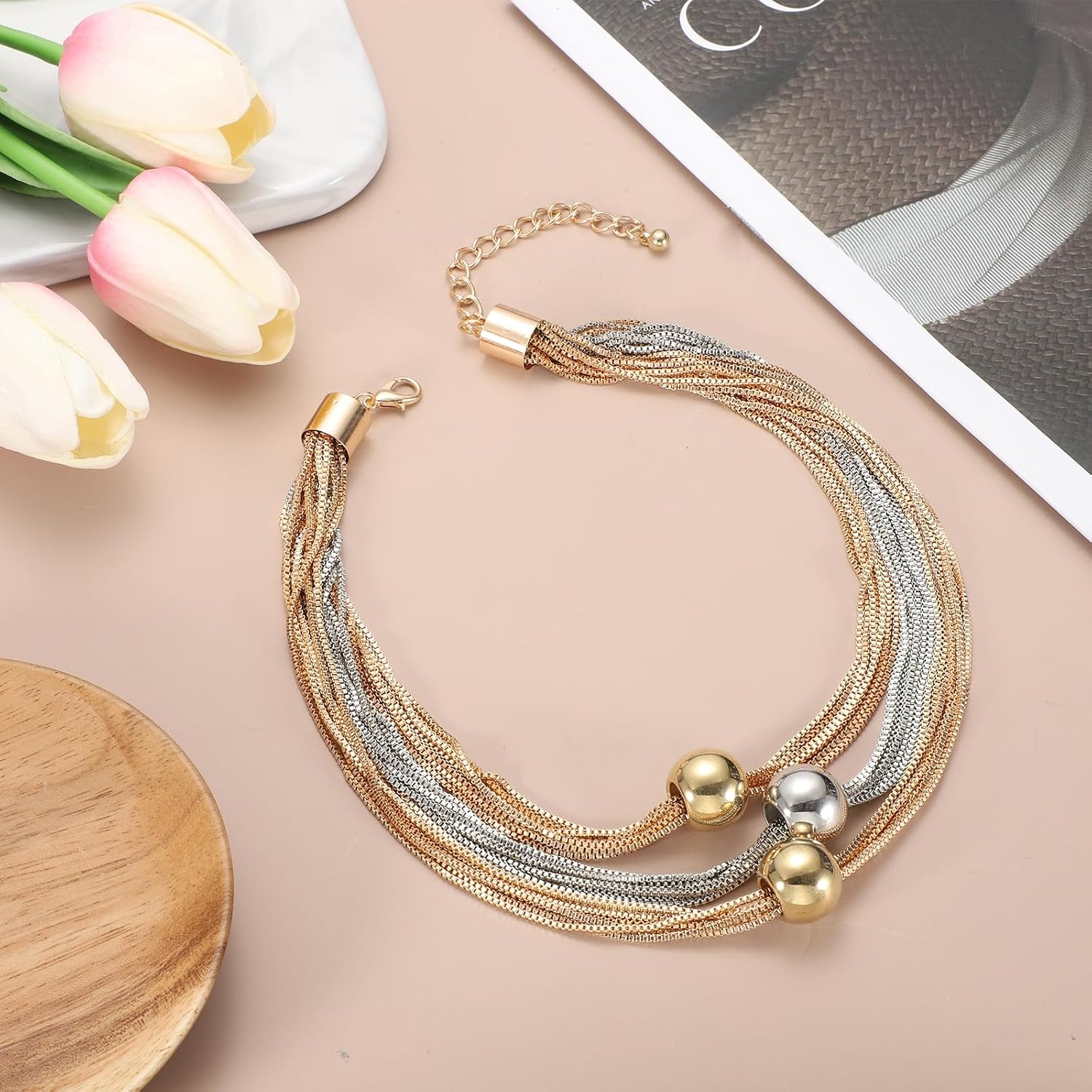 PATIKIL Chunky 3 Beads Necklace for Women Party Jewelry Accessories Gifts