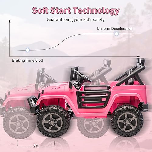 Miniatura 8 de Juguetes de paseo de 24 V para niños grandes, automóvil de 2 plazas con control remoto, camión de paseo 4x4 con 4 motores, 3 velocidades ajustables,