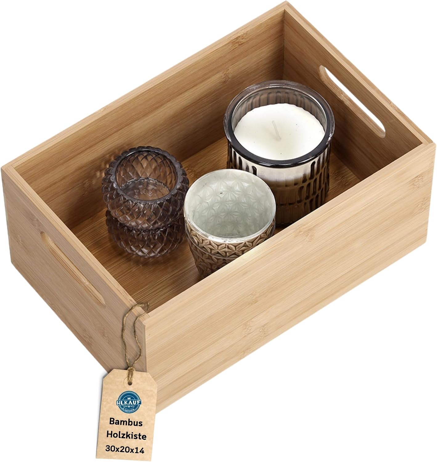 Wooden Box Bamboo Organiser Boxes Wooden Box Storage Box Robust Organiser Wooden Crates Stackable Various Sizes & HLKauf-Block Bamboo Box 30 x 20 x 14 cm & HLKauf-Block