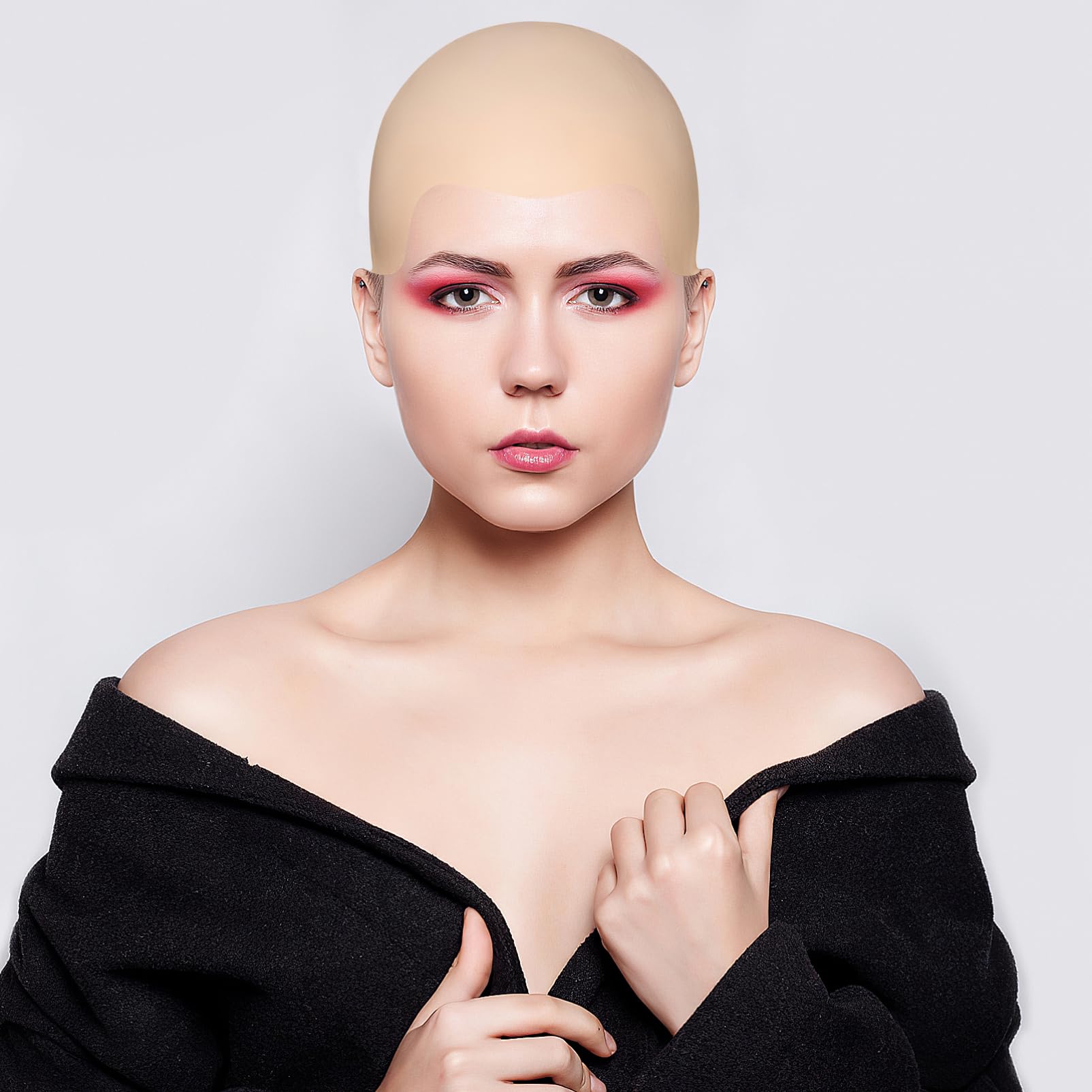 FOMIYES Latex Bald Cap - Realistic Khaki Bald Head Wig Cap for Costumes, Halloween and Theater Makeup (Adult Universal Size)