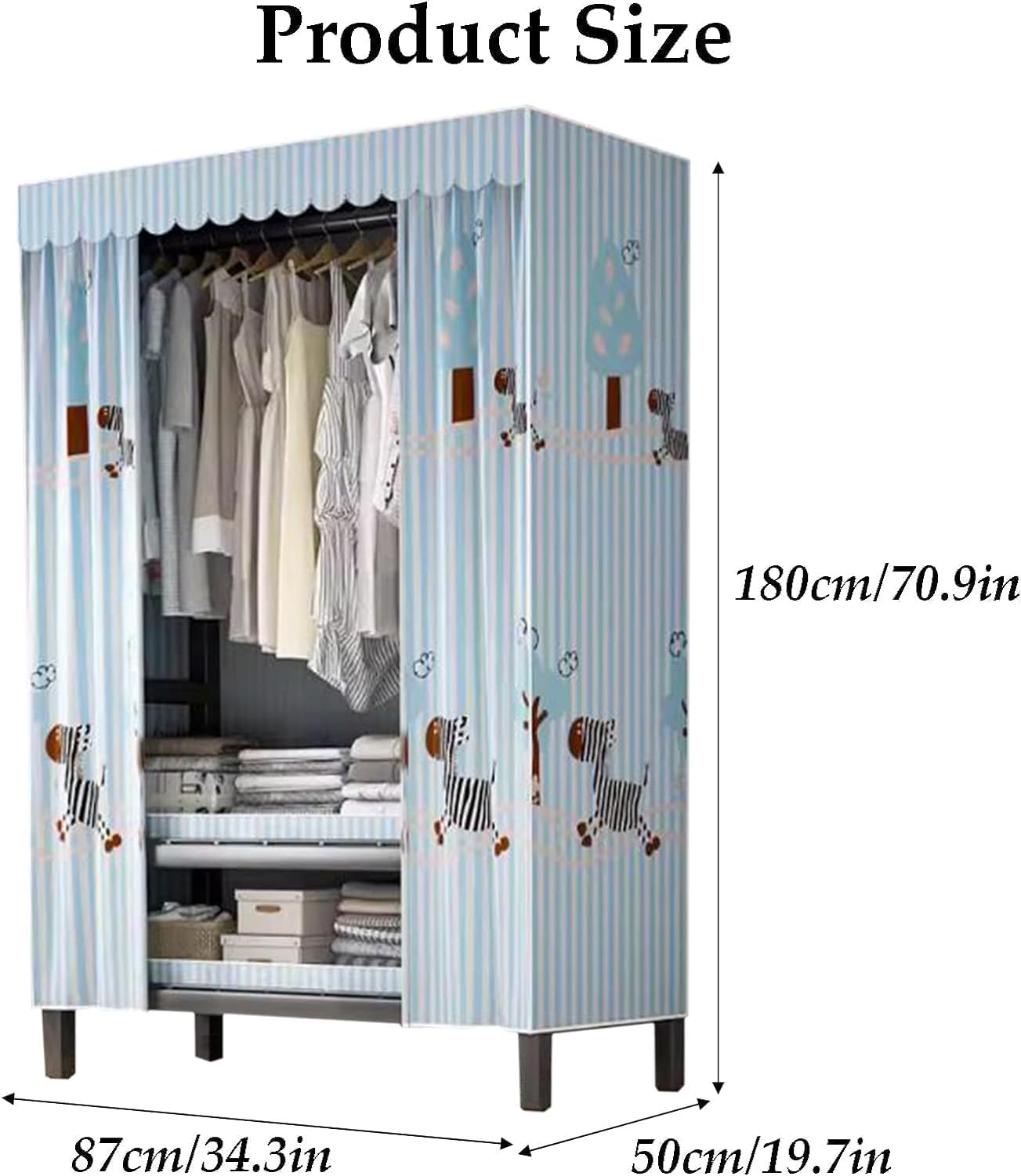 Armadio Portatile con Rivestimento in Tessuto Spesso, Armadio portaoggetti for Camera da Letto, Struttura in Metallo, Armadio Guardaroba(D,87cm/34.3in)