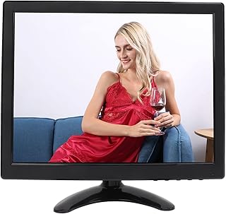 Monitor LED TFT de 12,1 Polegadas, Monitor Portátil 1024 X 768, Alto-falantes Duplos, Suporte para Entrada HDMI e VGA, para Cozinha, Quarto, Mesa de Cabeceira, Carro, Trailer, (Plugue UE)
