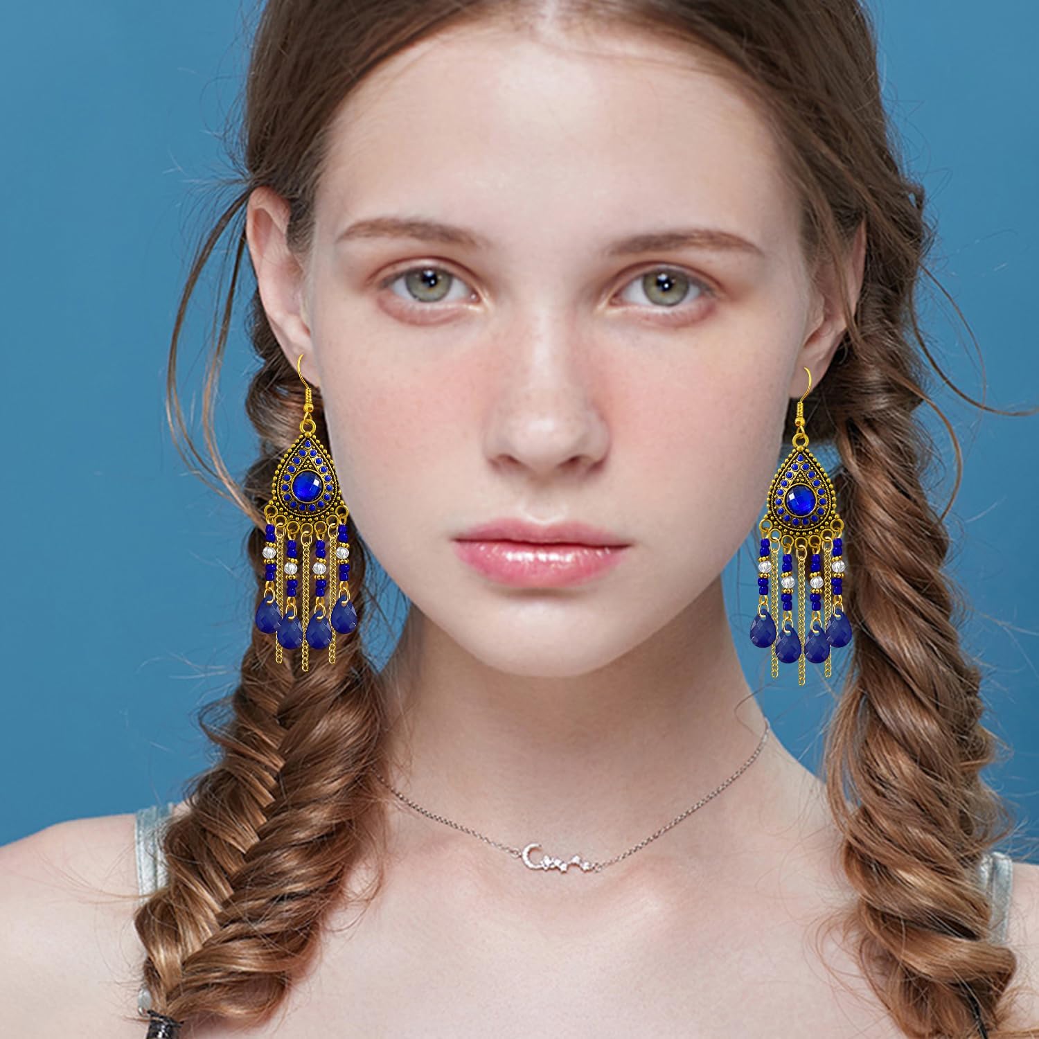 Bohemian Dainty Vintage Gold Crystal Teardrop Chandelier Lightweight Dangle Drop Earrings Retro Alloy Chain Fringe Hook Earrings For Women Jewelry Gifts - Image 4