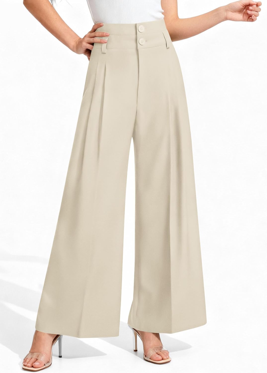 PRETTYGARDEN Womens Spring Wide Leg Palazzo Pants 2026 Trendy Loose Button High Waist Pleated Work Business Casual Trousers - Image 6