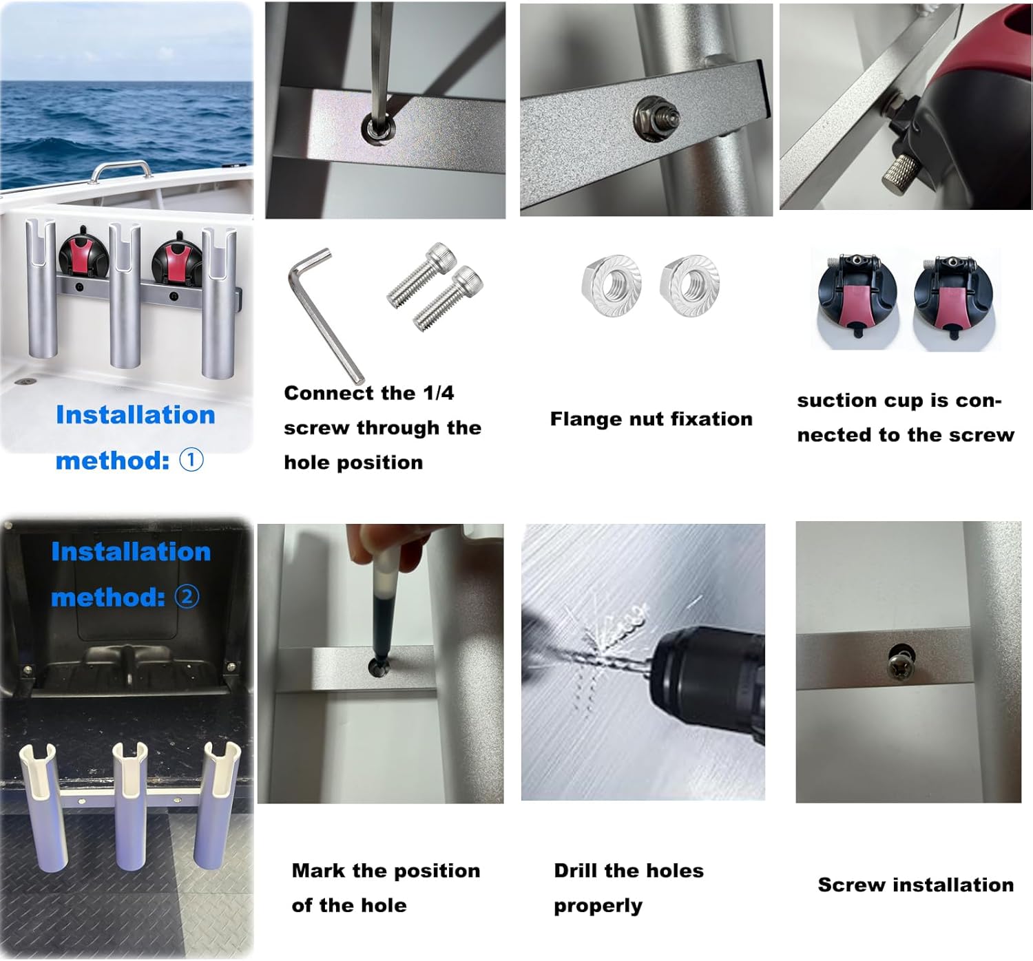 No-Drill Aluminum Fishing Rod Holder with Vacuum Suction Cups, Removable Boat & Truck Fishing Pole Rack, Wall or Glass Mount – Holds 3 Rods