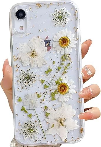Miniatura 44 de Funda transparente para iPhone 16 Pro Max con diseño de flores reales presionadas, patrón floral rosa brillante y lindo, funda protectora de TPU