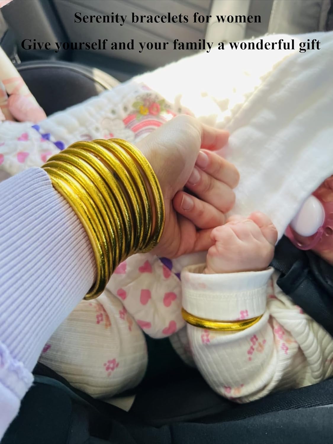 Metallic Gold Silicone Bangle Bracelet Set - 9 Pack Soft Touch Stretch Bracelets for Women - Hypoallergenic Lightweight Accessories for Gym, Office & Everyday Wear - Image 4