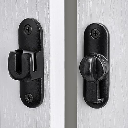 Miniatura 6 de Paquete de 2 cierres de puerta de granero de 90180 negro mate, cerradura de puerta de ángulo recto, pestillo abatible de aleación de zinc para