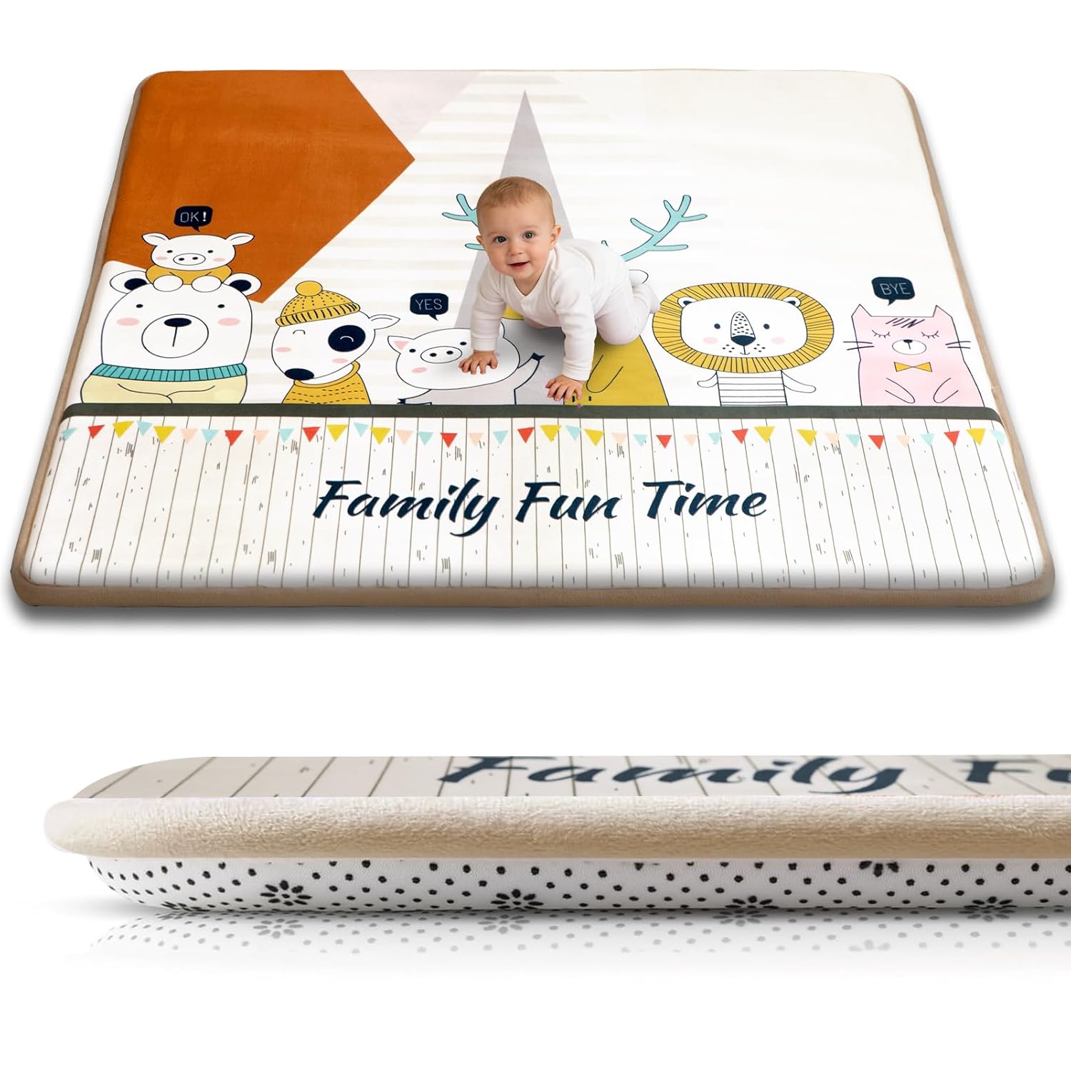 Baby Play Mat for Floor, 71'' x 59'' Thicken Foam Padded Playmat for Tummy Time, Playpen Mat for Toddlers Infant Kids, Water-Repellent Coral Velvet, Non-Slip Bottom Safe for Crawling (Animal)