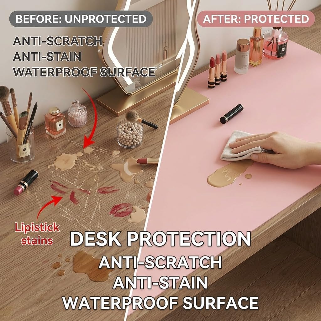 35.4" * 15.7" Large Makeup Mat for Vanity Top Protector, Non-Slip Vanity Mat, Professional Cosmetic pad for Tabletop Protection, Washable Makeup Station Mat for Vanity Desk & Countertop image 3