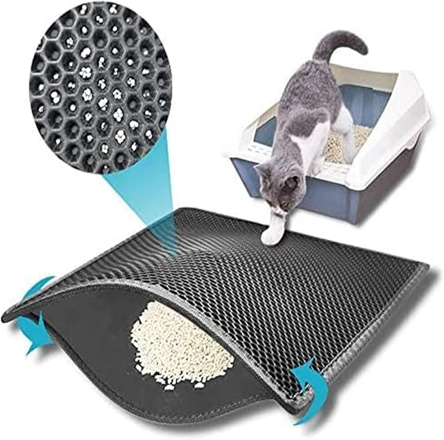 kaxionage Cat Litter Mat Litter Trapping, 15" X 24" Inch Kitty Litter Mat,Honeycomb Double-Layer Design Waterproof Urine Proof Material, Easy Clean Scatter Control (Grey)