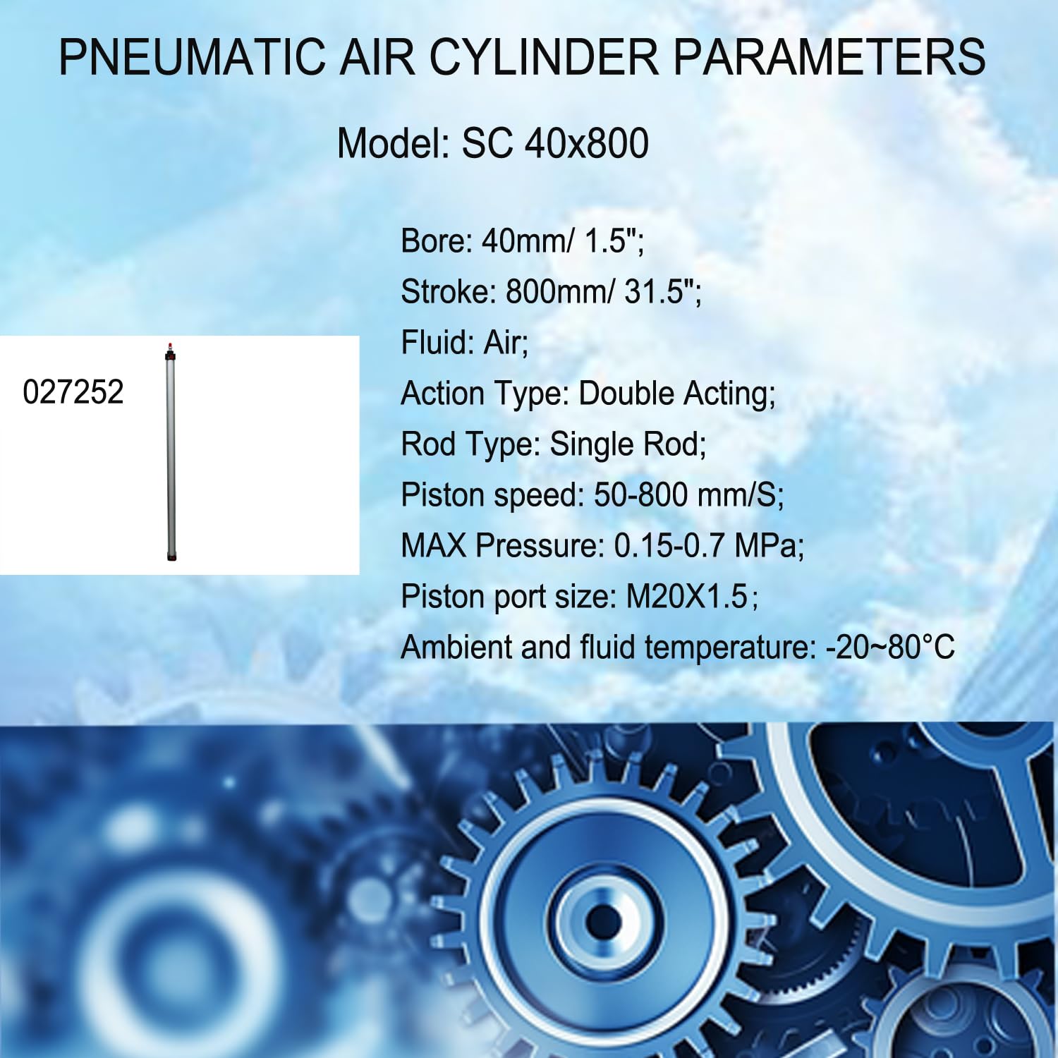 INTBUYING Air Cylinder Pneumatic Standard Cylinder Rod Dual Action - SC 40 x 800 PT Bore:1.5" Stroke:31.5"