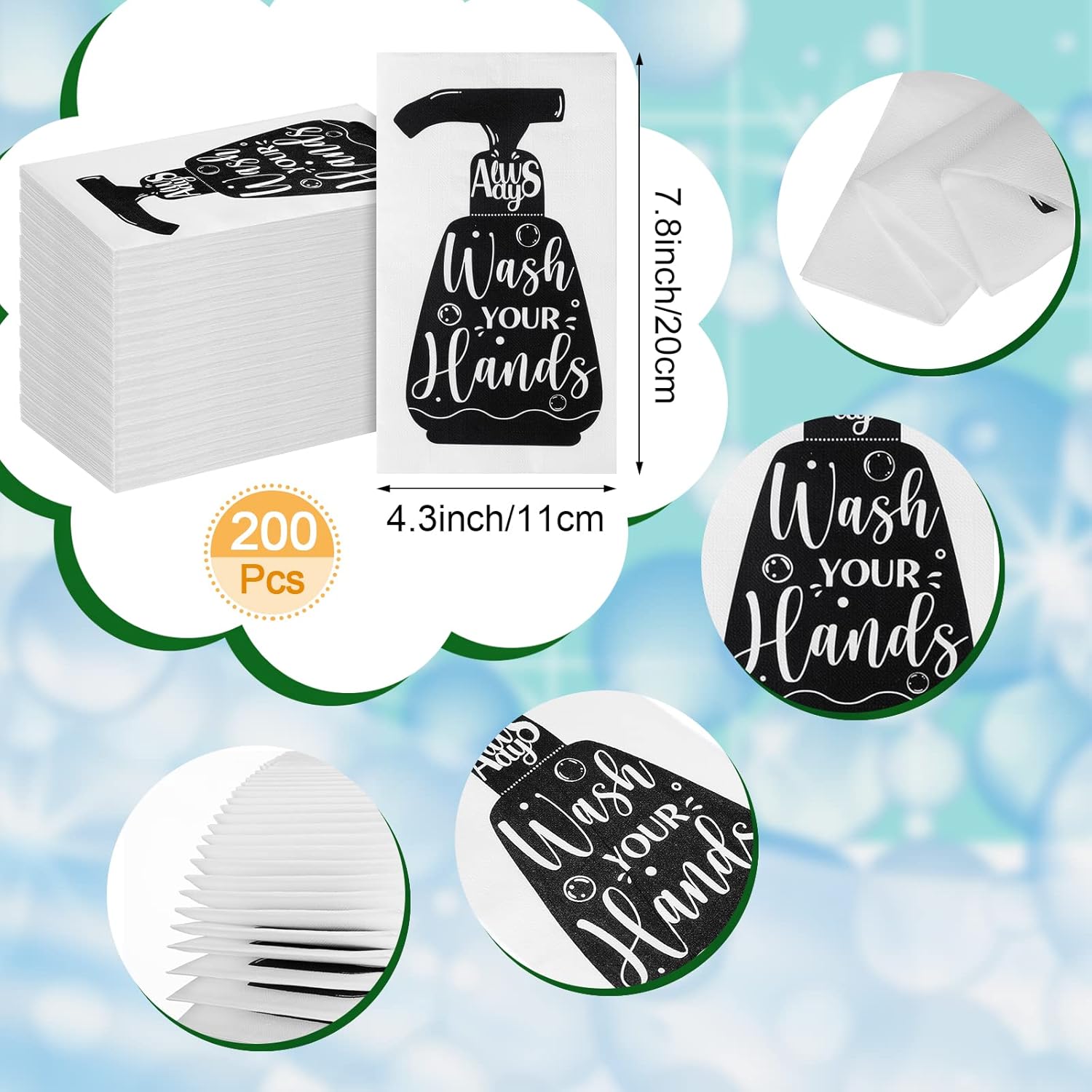 Outus Disposable Hand Towels and Acrylic Napkin Holder, Bathroom Etiquette Guest Napkins Bathroom Rules for Bathroom Powder Room Guest Room Party Decor (202 Pieces)