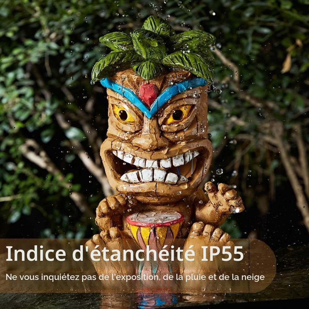 Statue Tiki d'extérieur décorative à énergie solaire - Statuettes de jardin Tiki - Décoration de bar totem - Figurines étanches pour jardin, terrasse, balcon, cour, pelouse, 26 cm de haut