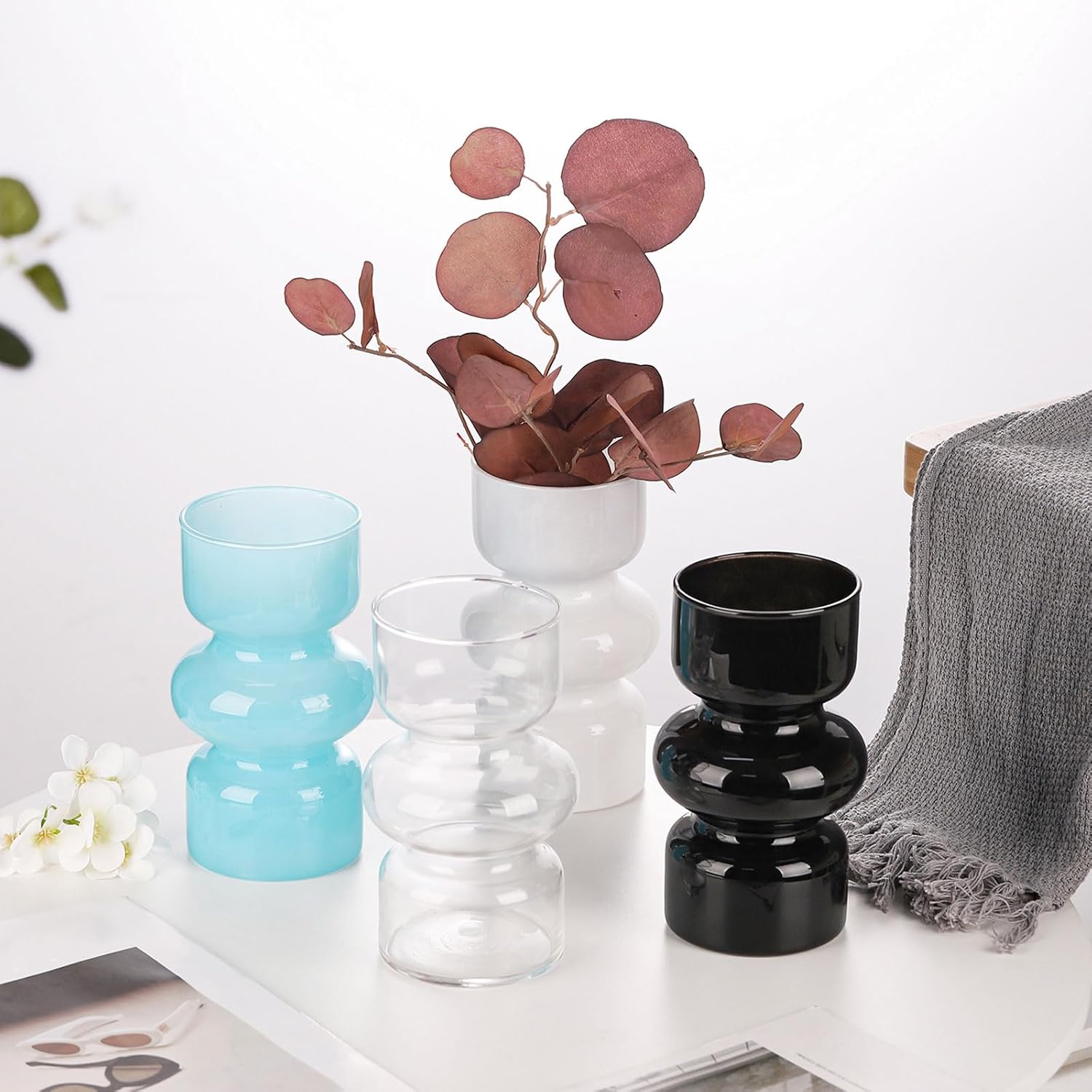 VanEnjoy Black Glass Hydroponic Vase, Colored Glass vase Flower, Three-Layer 7 inch Cylinder vase for Home Décor, Modern Glass Vase for Home, Office, Wedding - Image 6