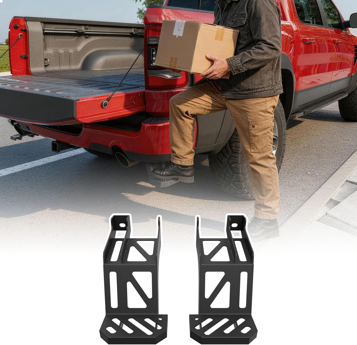 2Pcs Rear Bumper Step Compatible with 2019-2026 Dodge RAM 1500 DT with Dual Exhaust Tailgate Step New Body Style Truck Bumper Pedal Replacement for 2019-2026 Dodge RAM Accessories