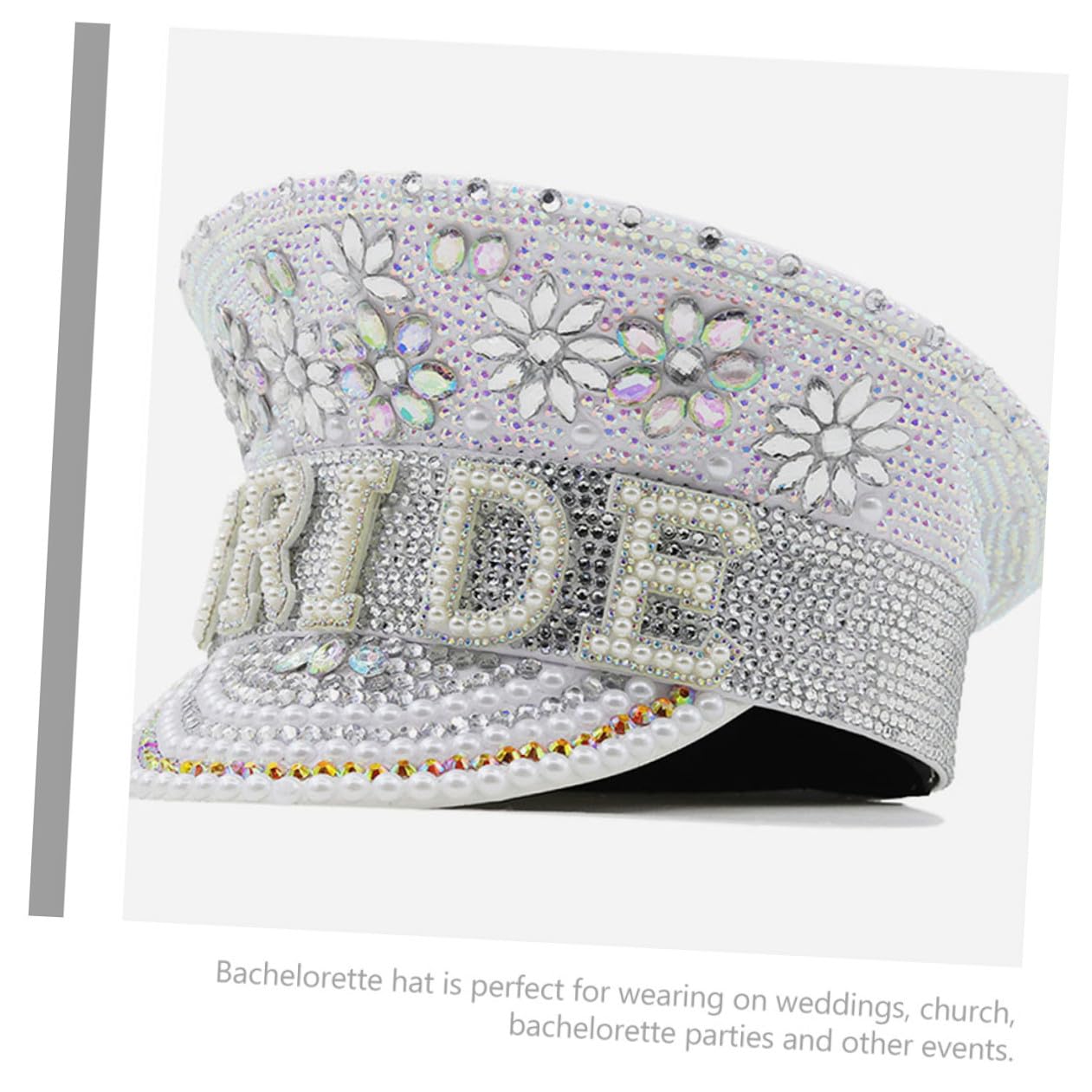 Cabilock Sombrero de Novia Gemas de Imitación Tamaño Ajustable para Despedida de Soltera y Fiesta Gorro de Capitán Decorativo para Eventos y Bodas Accesorio Brillante para Mujer
