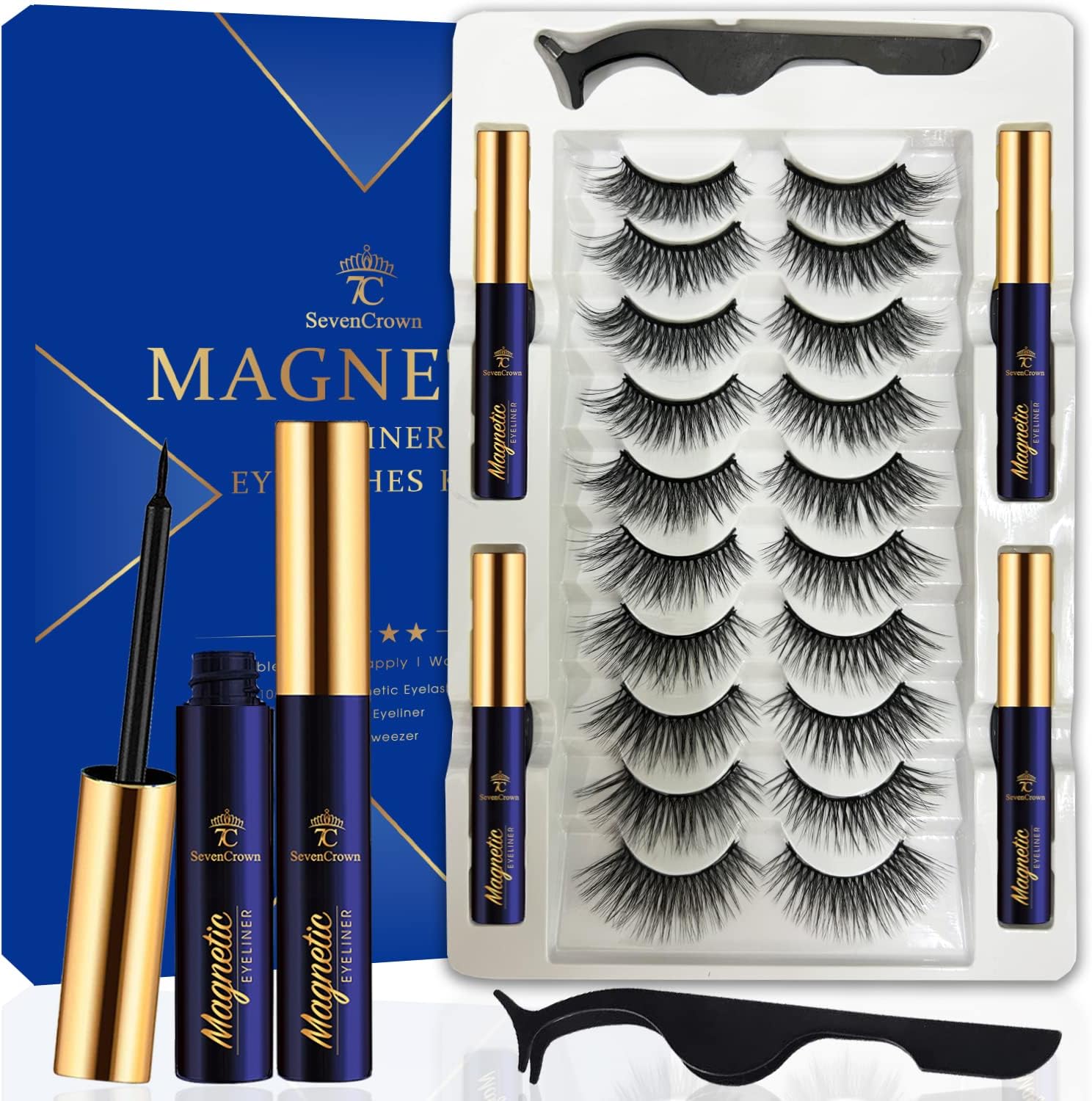 7C SevenCrown Eyelashes with Eyeliner Kit,CatEye