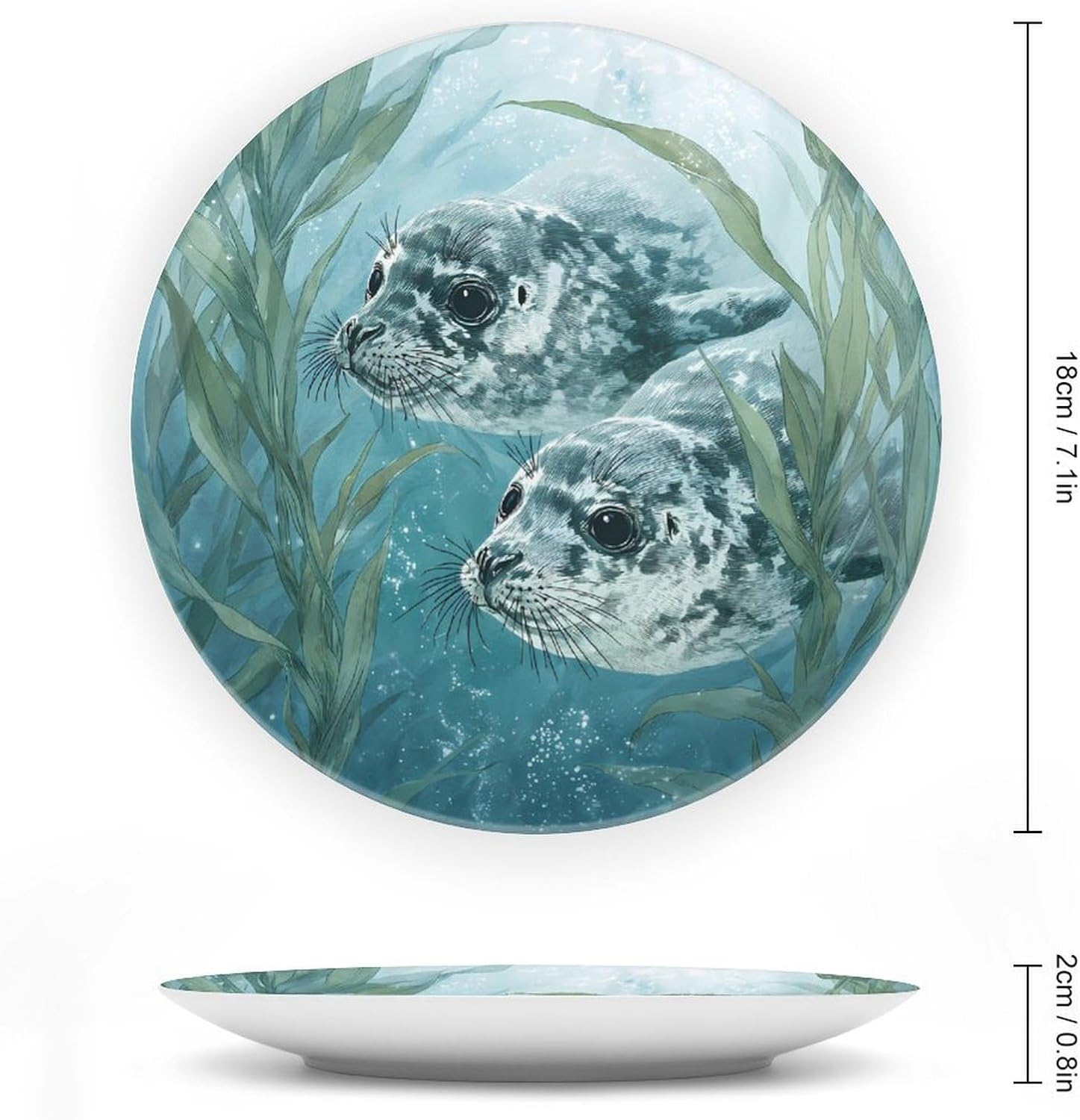 Leopard Seal Swimming Decorative Plates for Display Ceramic Plate Tray with Stand Hanger Home Decor