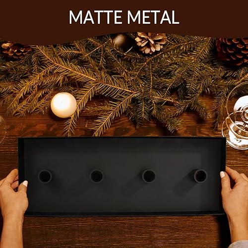 Miniatura 3 de TELOSMA Bandeja portavelas de 4 asientos, soporte de velas de hierro negro mate para velas cónicas  Bandeja decorativa de mesa de comedor de fiesta,