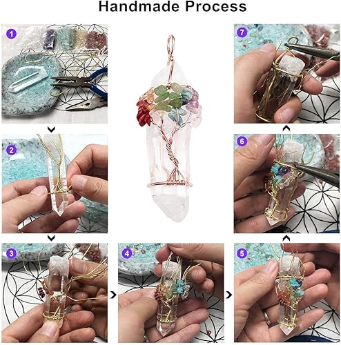 Miniatura 3 de Jovivi Paquete – 2 artículos 7 piedras preciosas de chakras curativas envueltas en alambre de cristal natural de cuarzo transparente collar con
