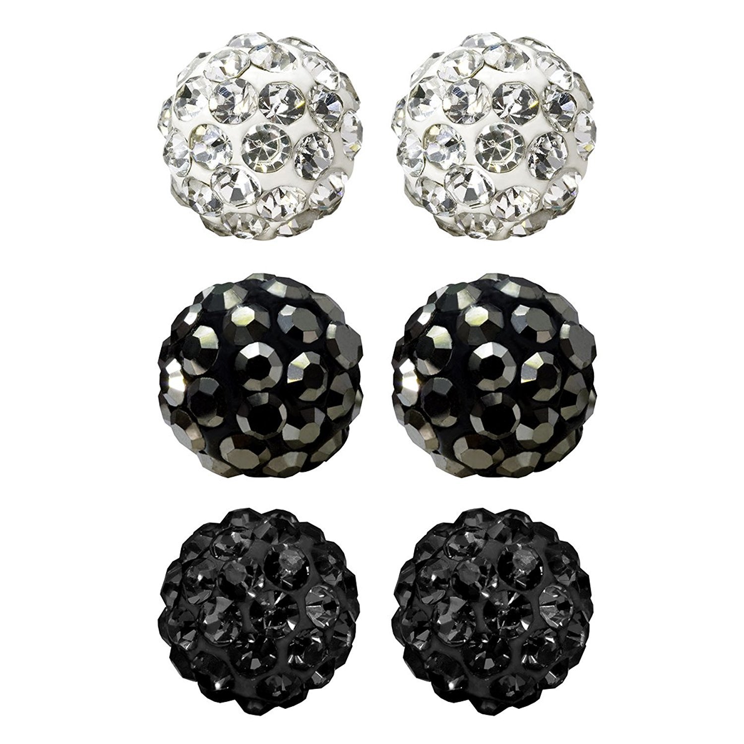 JewelrieShop Rhinestones Crystal Ball Stud Earrings Set Fireball Disco Ball Pave Bead Earrings Hypoallergenic for Women