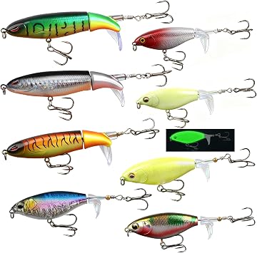 8PCS Plopper Fishing Lure Set - Topwater Rotating Tail Bass Bait