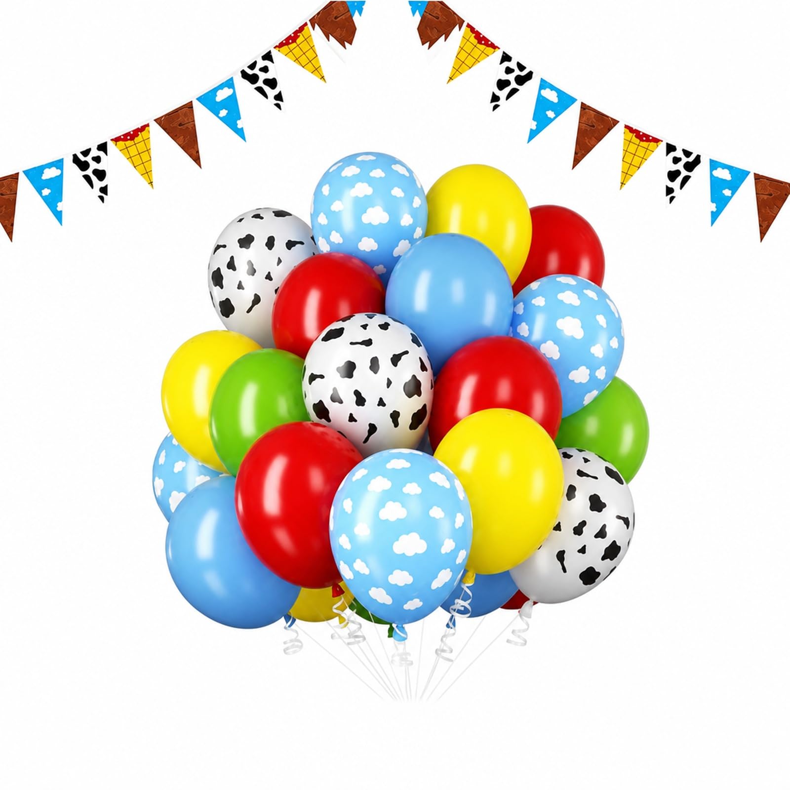 32 PCS Cartoon Birthday Banner Party Decorations, Cow Print Cowboy Themed