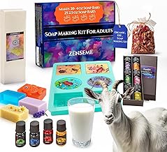 Soap Making Kit for Adults, Make Your Own Soap with Melt & Pour DIY Natural Soap Supplies; 6 Essential Oils, Silicone Soap Mold, Spoon, Dried Flowers, 1.5lbs. Goats Milk Soap Base, 4 Colors, 9 Labels