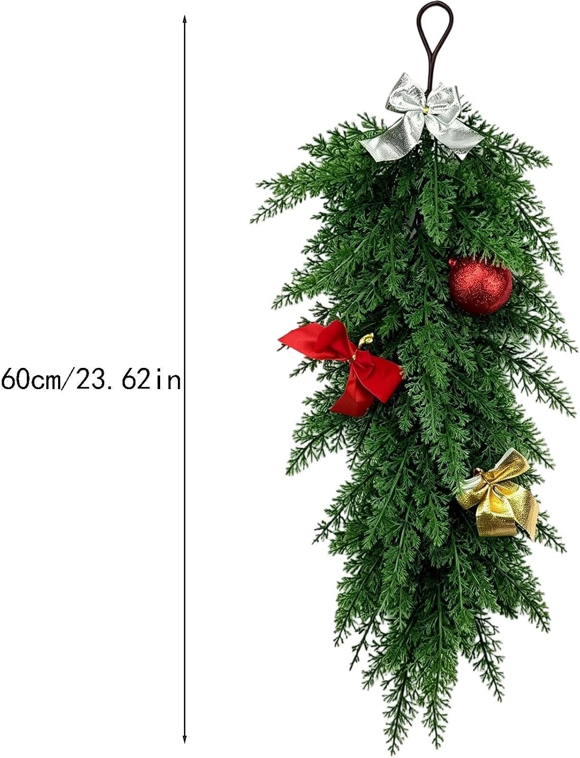 Christmas Door Swag, Artificial Pine Greenery, Teardrop Holiday Decor, 1pc