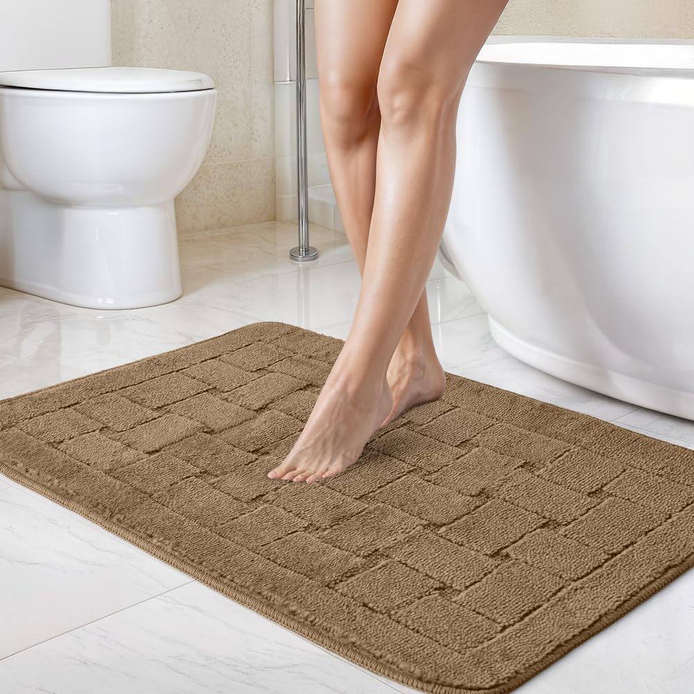 Emma Barclay Orkney - Crosshatch 2 Pc Bath Set in Beige - Mat 45x75cm/ Pedestal 45x45cm